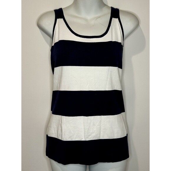 Minnie Rose Navy and White Striped Scoop Neck Knit Tank Top Size S Small EUC!!! - Picture 1 of 5